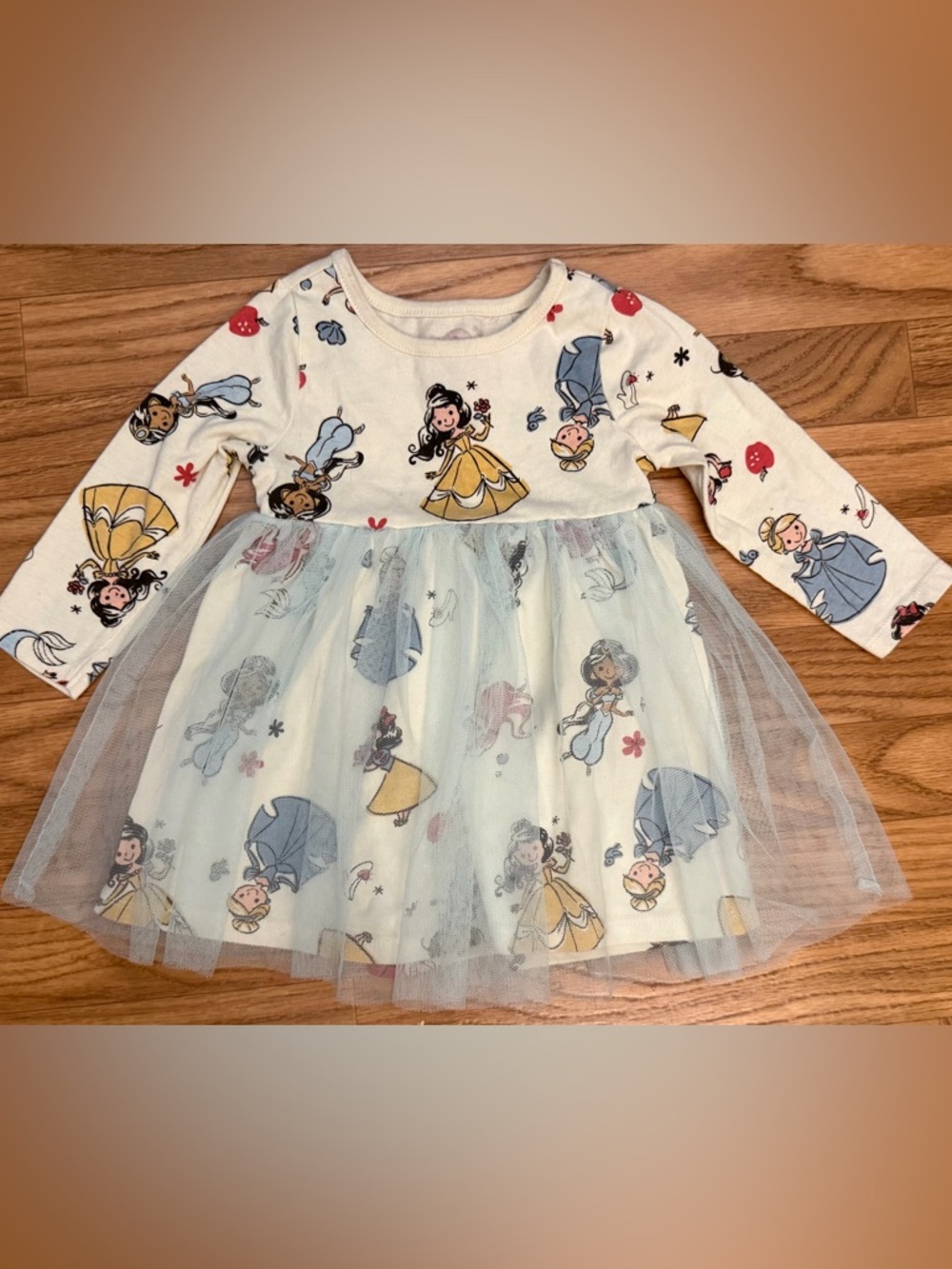 ⭐️2/$12 Disney Princess Girls 12-18m Long Sleeve Blue Tulle Tutu Dress EUC